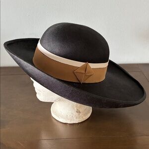 Vintage Anita Pineault Black and Brown Wide-Brim Hat